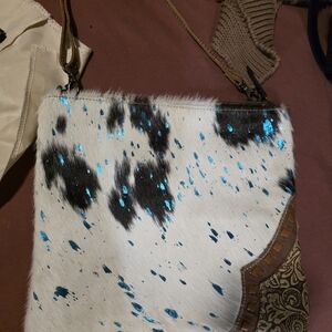 Myra Bag White and Black Crossbody with Blue Accents